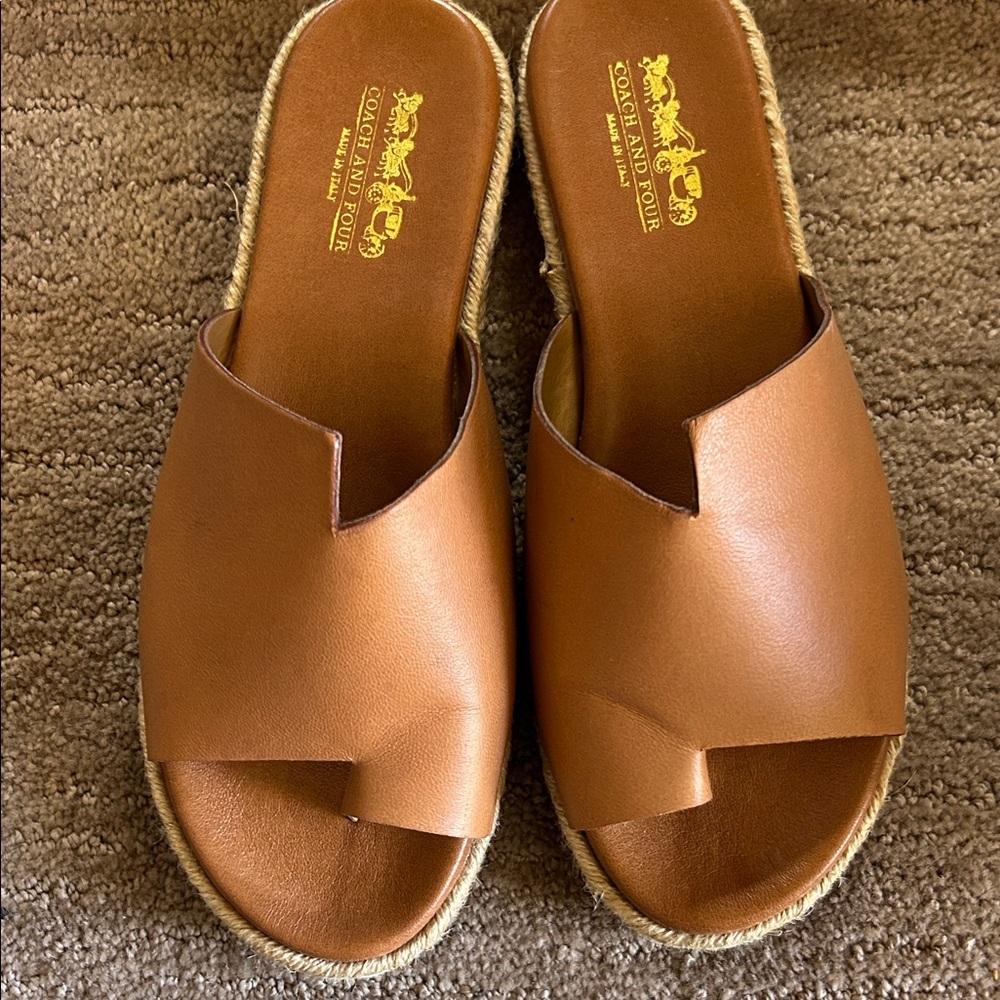 Coach and Four  Women's Brown Leather Espadrille Slides